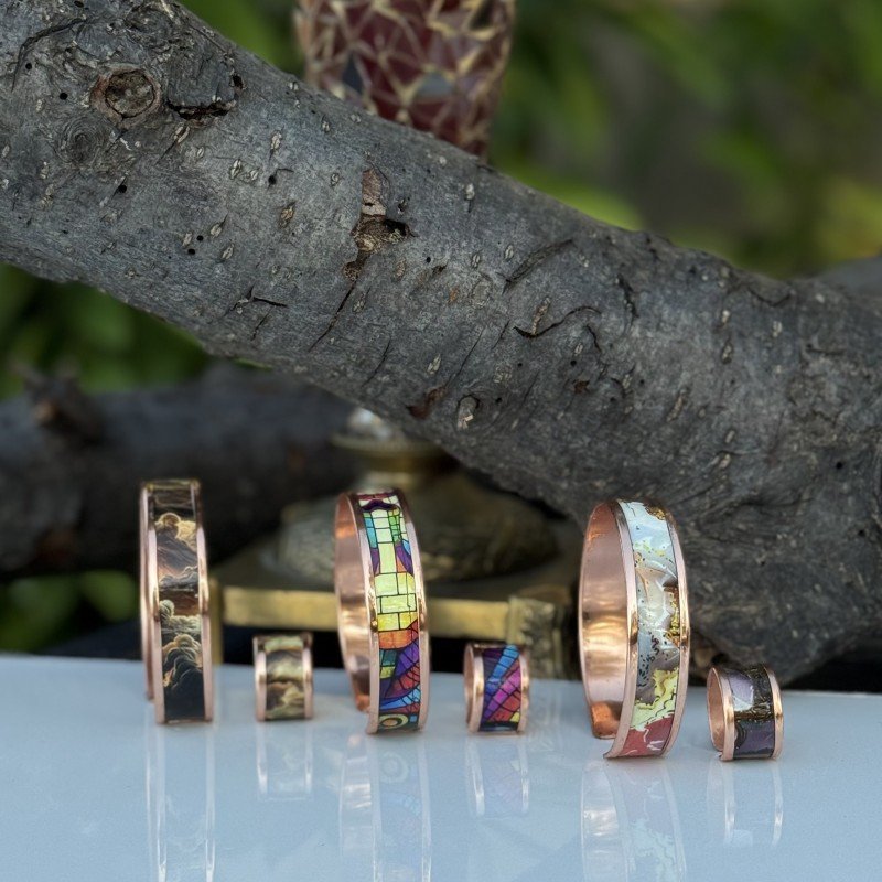 LAJA-2500 el yapımı bakır bileklik 3’lü set Özel Tasarımlarla Renkelndirilen Sadece Laja ya ait özel 2 li takımlar Bakır Bileklik ve Yüzük