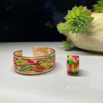 LAJA-3014 Bakır 2'li Set Neon Enerjisi! Canlı Renk Mineli Bileklik & Yüzük