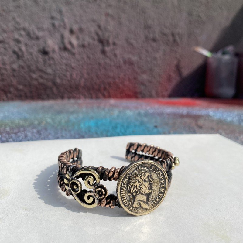LAJA-4001 El Yapımı Antik Roma Temalı Bakır Bileklik - Özel İşlemeli  Bay | Bayan