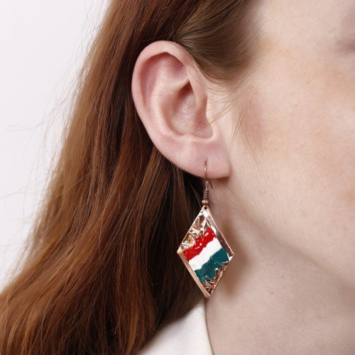 LAJA-3009 El Yapımı İtalyan Bayrağı Desenli Mine İşlemeli Lüks Bakır Küpe LAJA-3009 El Yapımı İtalyan Bayrağı Desenli Mine İşlemeli Lüks Bakır Küpe