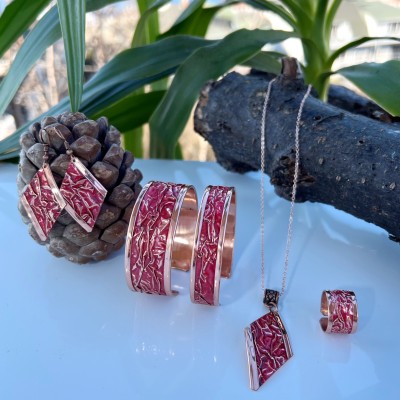 LAJA-2004 – Ateşin Dansı - Bakır Bileklik, Bakır Yüzük, Bakır Bilezik, Bakır Küpe Takı Seti #jewelry