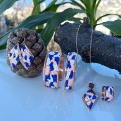 LAJA-3028 – El Yapımı Mine İşlemeli 4’lü Bakır Takı Seti